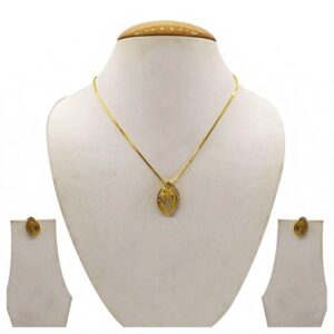 22 Kt Solid Yellow Gold Women's Necklace Jewelry Set Earrings & Chain Pendant CZ