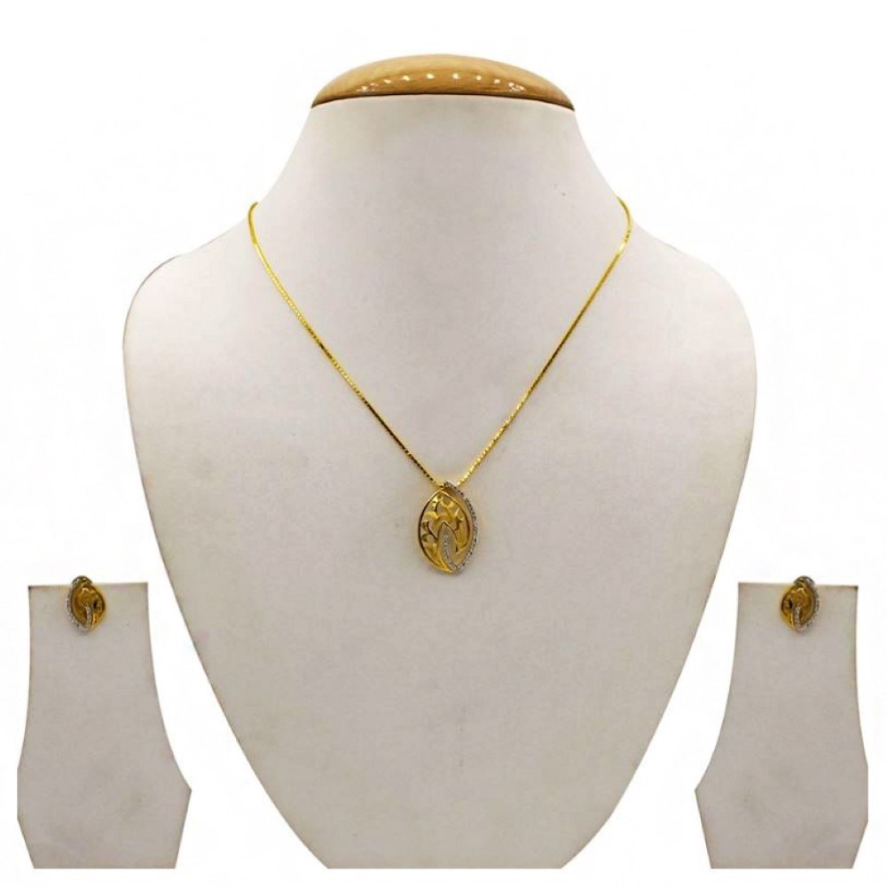 22 Kt Solid Yellow Gold Women's Necklace Jewelry Set Earrings & Chain Pendant CZ