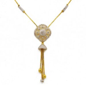 22 Kt Solid Yellow Gold Women's Necklace Jewelry Set Earrings & Chain Pendant CZ
