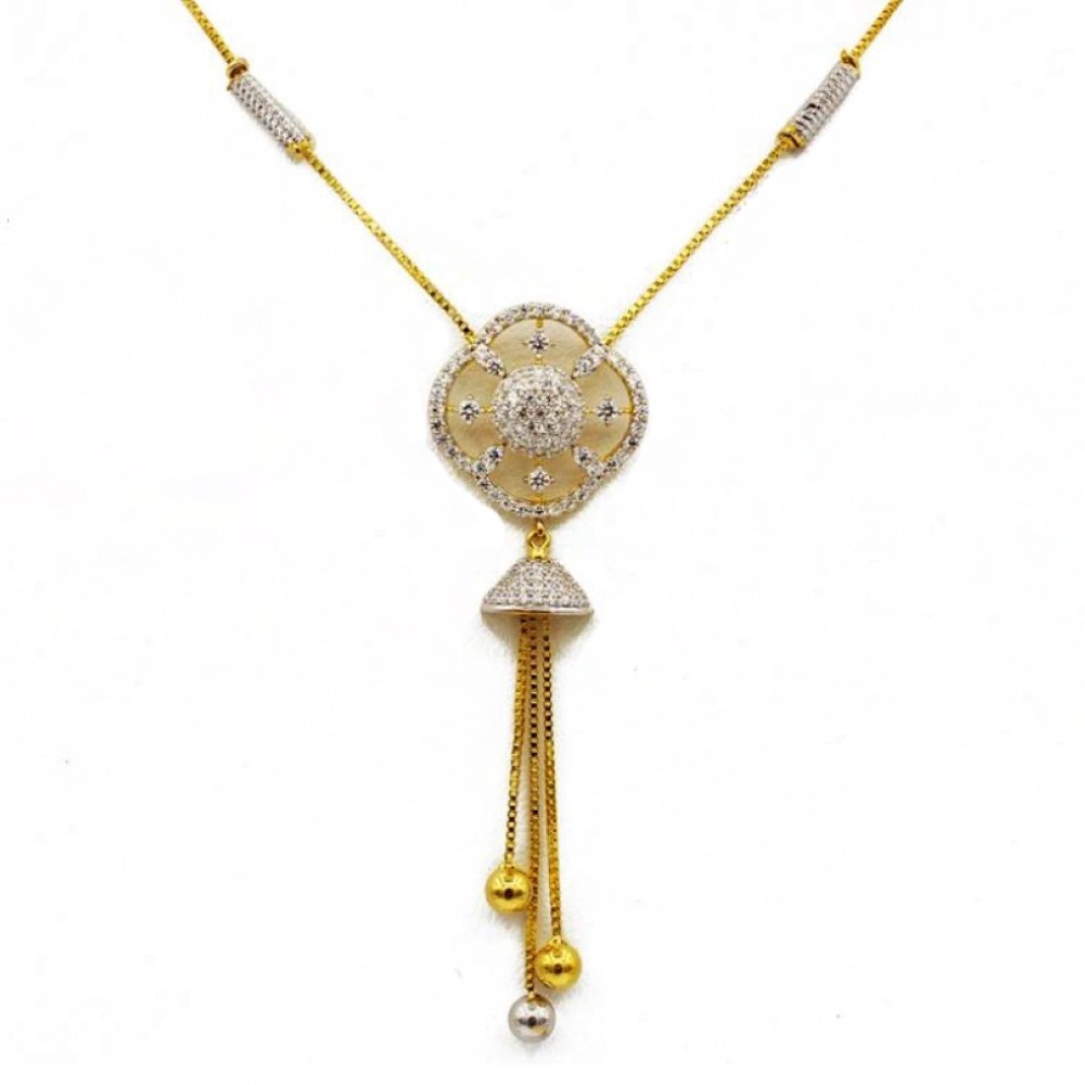 22 Kt Solid Yellow Gold Women's Necklace Jewelry Set Earrings & Chain Pendant CZ - Image 2