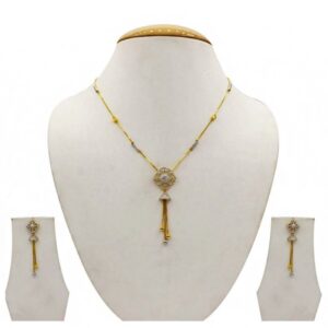 22 Kt Solid Yellow Gold Women's Necklace Jewelry Set Earrings & Chain Pendant CZ