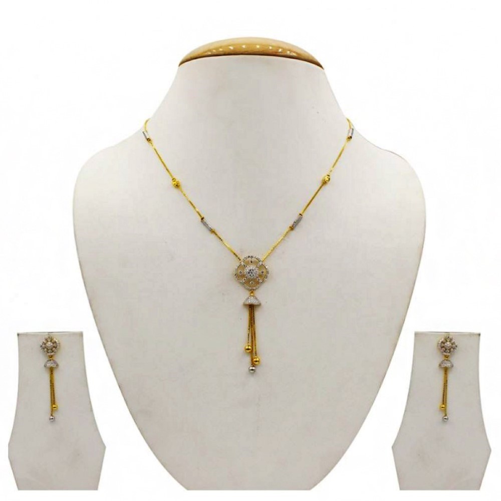 22 Kt Solid Yellow Gold Women's Necklace Jewelry Set Earrings & Chain Pendant CZ
