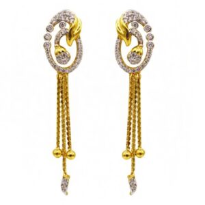 22 Kt Solid Yellow Gold Women's Necklace Jewelry Set Earrings & Chain Pendant CZ