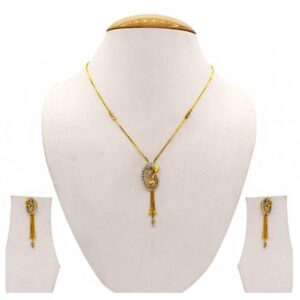 22 Kt Solid Yellow Gold Women's Necklace Jewelry Set Earrings & Chain Pendant CZ