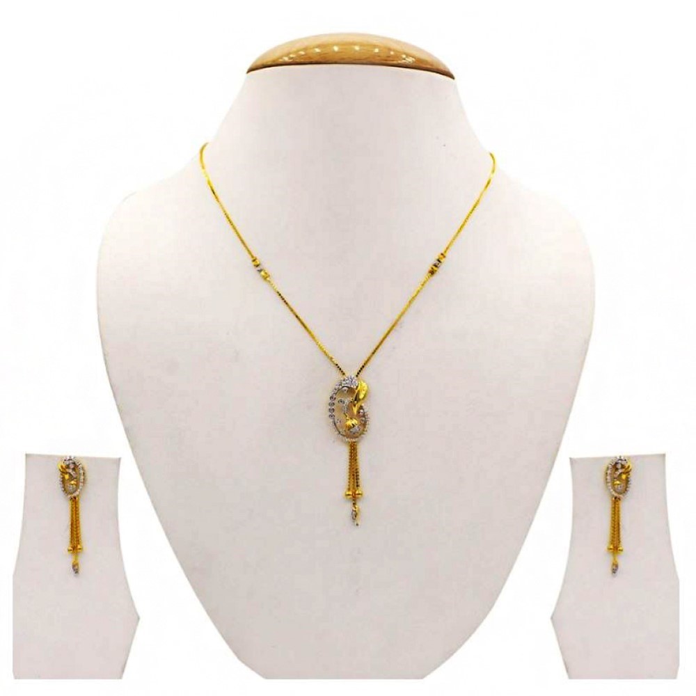 22 Kt Solid Yellow Gold Women's Necklace Jewelry Set Earrings & Chain Pendant CZ