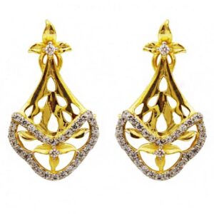 22 Kt Solid Yellow Gold Women's Necklace Jewelry Set Earrings & Chain Pendant CZ