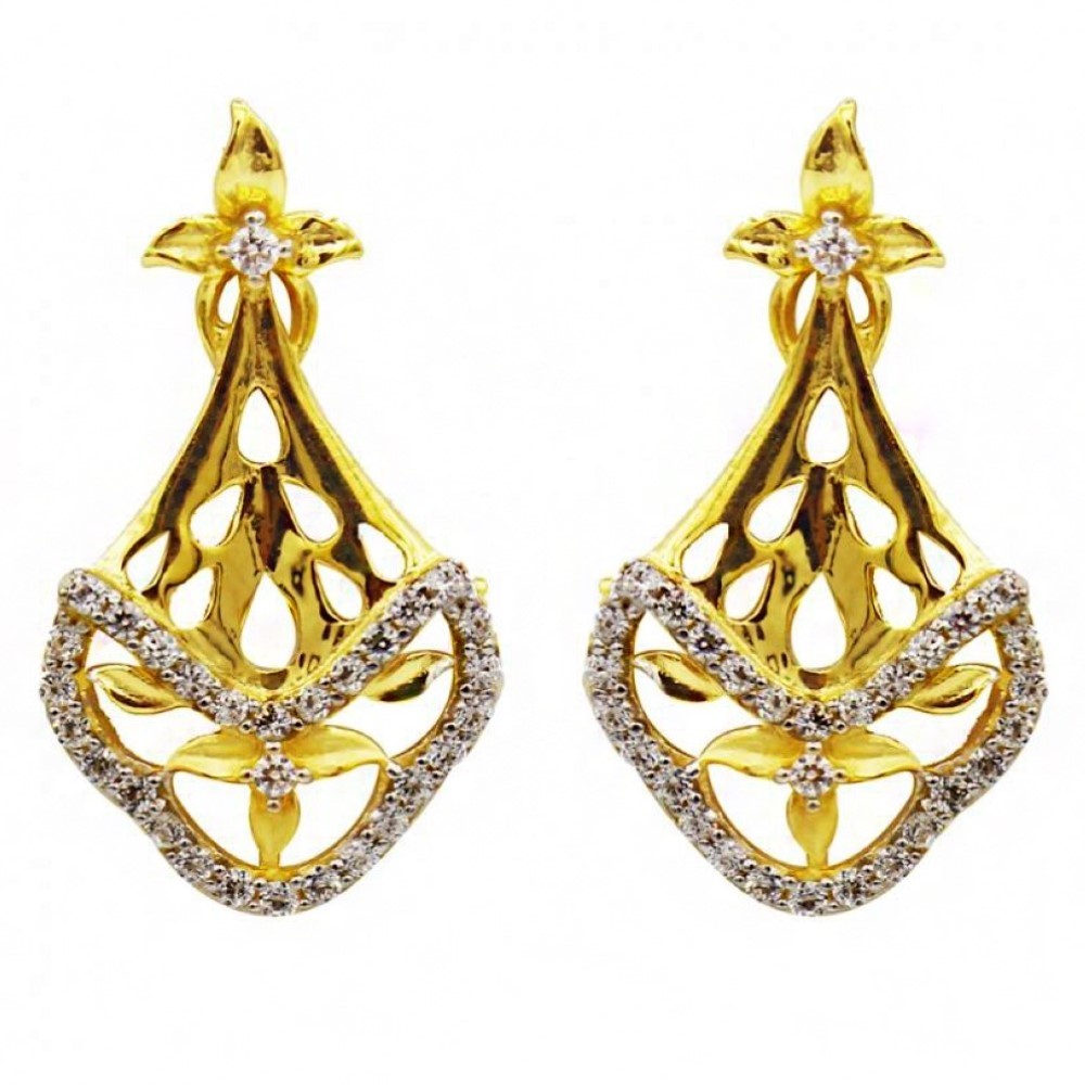 22 Kt Solid Yellow Gold Women's Necklace Jewelry Set Earrings & Chain Pendant CZ - Image 3