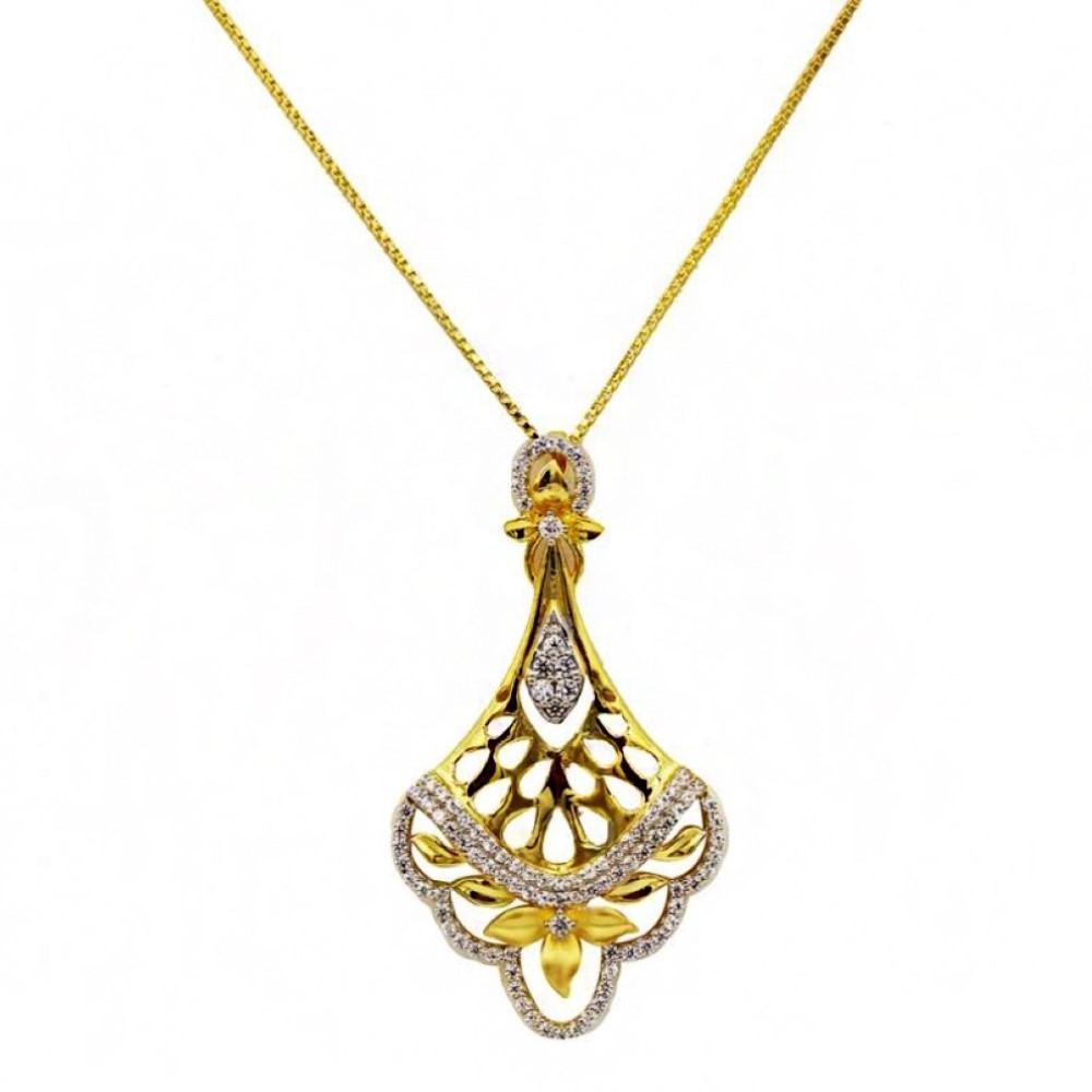 22 Kt Solid Yellow Gold Women's Necklace Jewelry Set Earrings & Chain Pendant CZ - Image 2