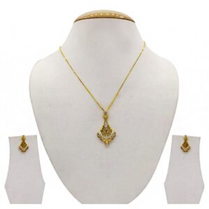 22 Kt Solid Yellow Gold Women's Necklace Jewelry Set Earrings & Chain Pendant CZ