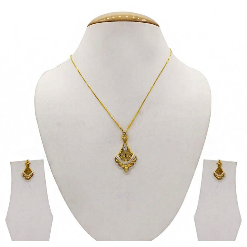 22 Kt Solid Yellow Gold Women's Necklace Jewelry Set Earrings & Chain Pendant CZ