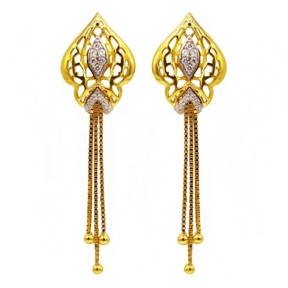 22 Kt Solid Yellow Gold Women's Necklace Jewelry Set Earrings & Chain Pendant CZ - Image 3