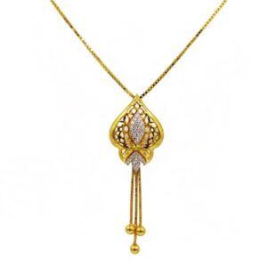22 Kt Solid Yellow Gold Women's Necklace Jewelry Set Earrings & Chain Pendant CZ