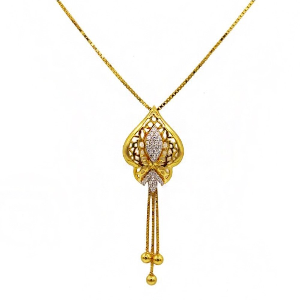 22 Kt Solid Yellow Gold Women's Necklace Jewelry Set Earrings & Chain Pendant CZ - Image 2