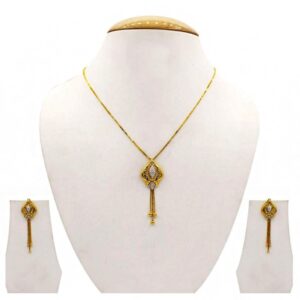 22 Kt Solid Yellow Gold Women's Necklace Jewelry Set Earrings & Chain Pendant CZ