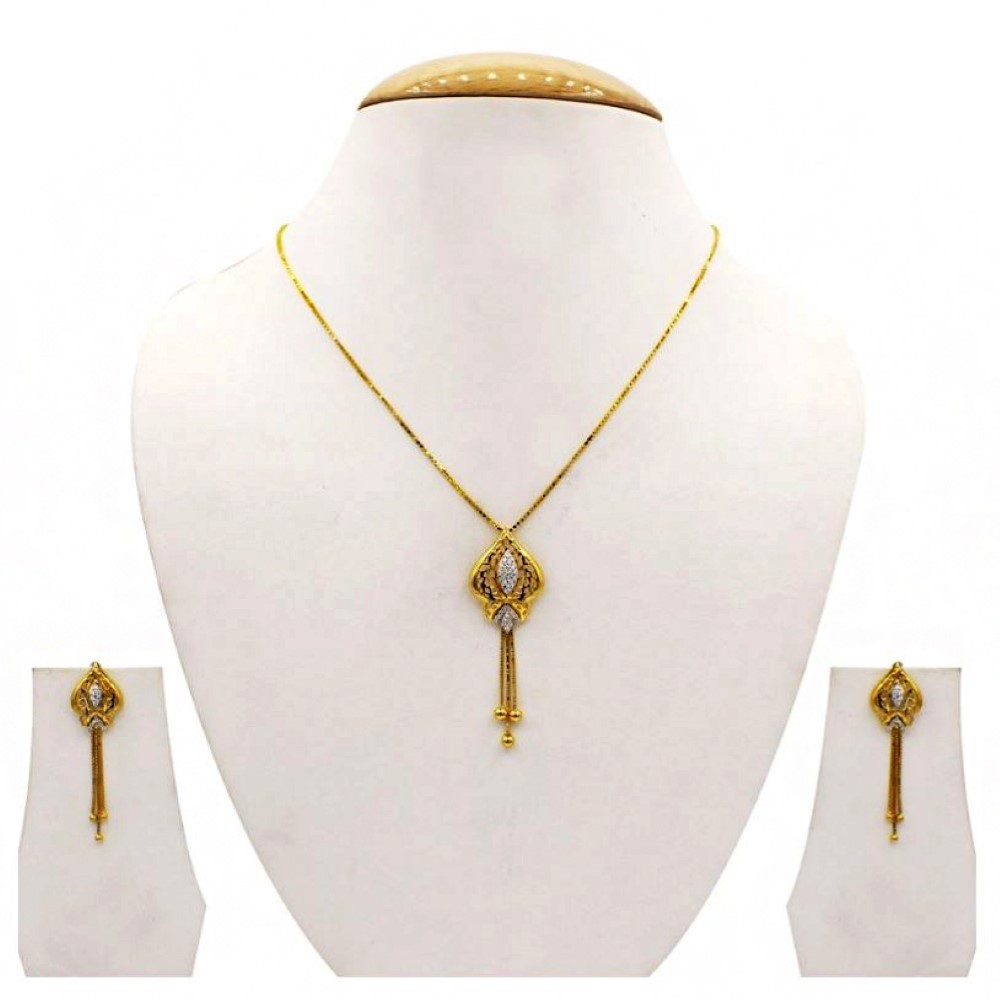 22 Kt Solid Yellow Gold Women's Necklace Jewelry Set Earrings & Chain Pendant CZ