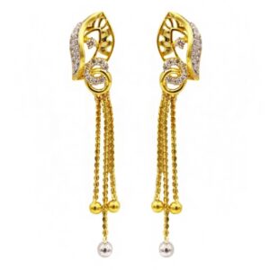 22 Kt Solid Yellow Gold Women's Necklace Jewelry Set Earrings & Chain Pendant CZ