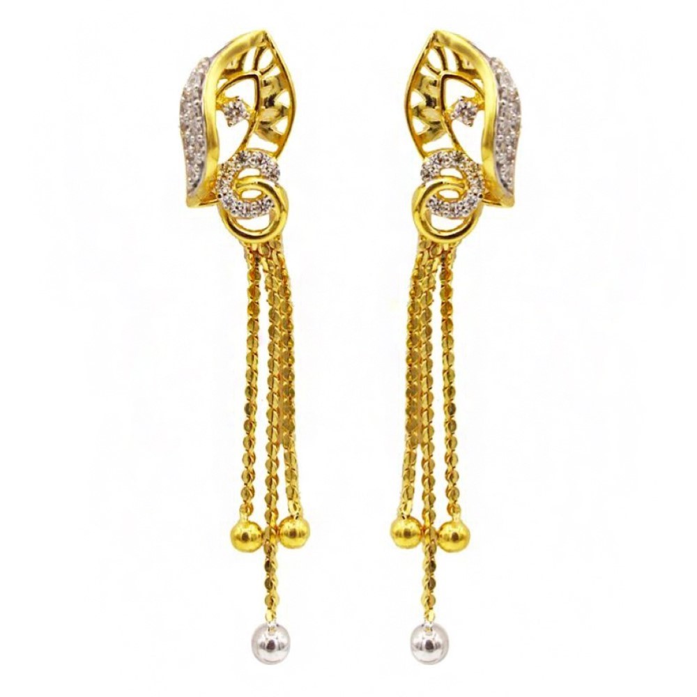 22 Kt Solid Yellow Gold Women's Necklace Jewelry Set Earrings & Chain Pendant CZ - Image 2