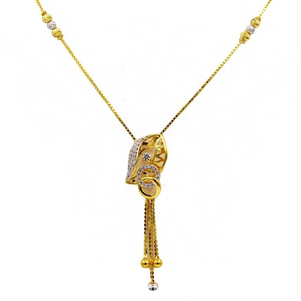 22 Kt Solid Yellow Gold Women's Necklace Jewelry Set Earrings & Chain Pendant CZ