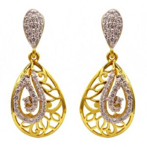 22 Kt Solid Yellow Gold Women's Necklace Jewelry Set Earrings & Chain Pendant CZ