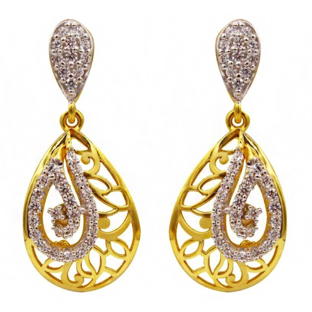 22 Kt Solid Yellow Gold Women's Necklace Jewelry Set Earrings & Chain Pendant CZ - Image 3