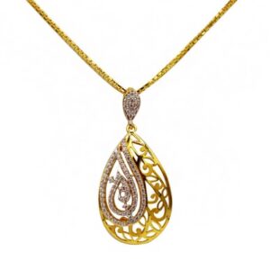 22 Kt Solid Yellow Gold Women's Necklace Jewelry Set Earrings & Chain Pendant CZ