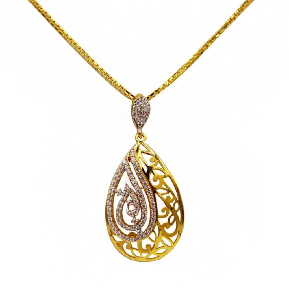 22 Kt Solid Yellow Gold Women's Necklace Jewelry Set Earrings & Chain Pendant CZ - Image 2