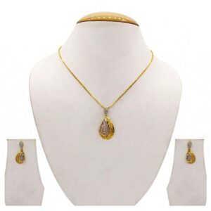 22 Kt Solid Yellow Gold Women's Necklace Jewelry Set Earrings & Chain Pendant CZ
