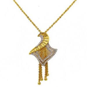 22 Kt Solid Yellow Gold Women's Necklace Jewelry Set Earrings & Chain Pendant CZ