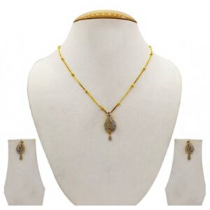 22 Kt Solid Yellow Gold Women's Necklace Jewelry Set Earrings & Chain Pendant CZ
