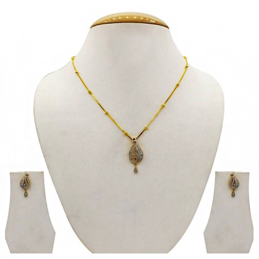 22 Kt Solid Yellow Gold Women's Necklace Jewelry Set Earrings & Chain Pendant CZ
