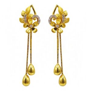 22 Kt Solid Yellow Gold Women's Necklace Jewelry Set Earrings & Chain Pendant CZ