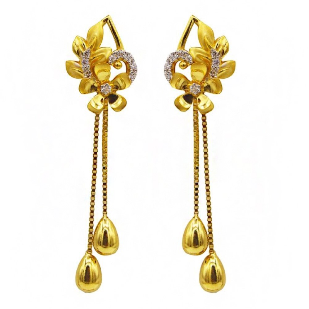 22 Kt Solid Yellow Gold Women's Necklace Jewelry Set Earrings & Chain Pendant CZ - Image 3