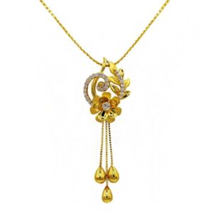 22 Kt Solid Yellow Gold Women's Necklace Jewelry Set Earrings & Chain Pendant CZ