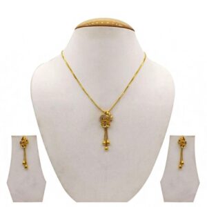 22 Kt Solid Yellow Gold Women's Necklace Jewelry Set Earrings & Chain Pendant CZ