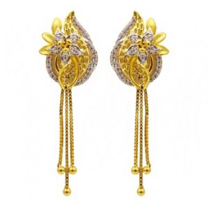 22 Kt Solid Yellow Gold Women's Necklace Jewelry Set Earrings & Chain Pendant CZ