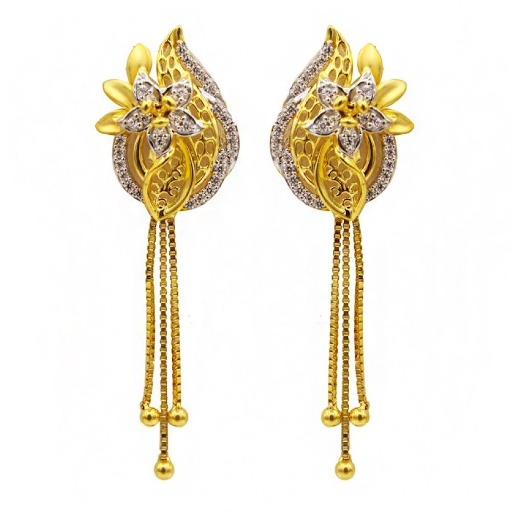 22 Kt Solid Yellow Gold Women's Necklace Jewelry Set Earrings & Chain Pendant CZ - Image 3