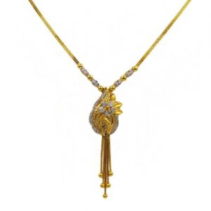 22 Kt Solid Yellow Gold Women's Necklace Jewelry Set Earrings & Chain Pendant CZ