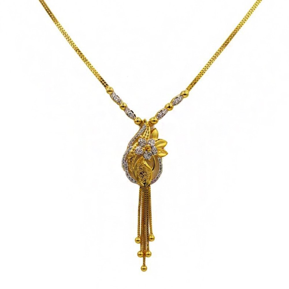22 Kt Solid Yellow Gold Women's Necklace Jewelry Set Earrings & Chain Pendant CZ - Image 2