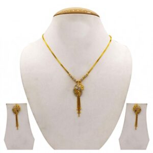 22 Kt Solid Yellow Gold Women's Necklace Jewelry Set Earrings & Chain Pendant CZ