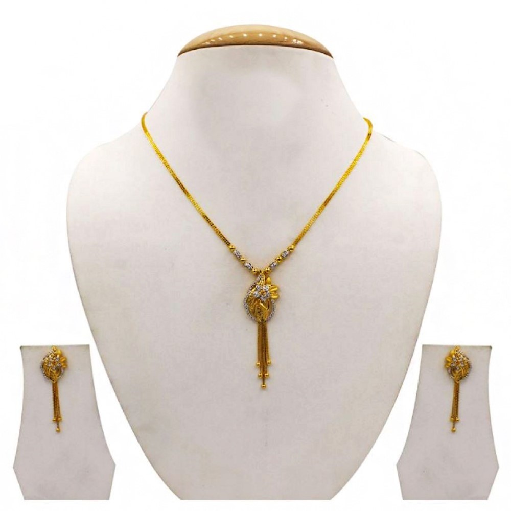 22 Kt Solid Yellow Gold Women's Necklace Jewelry Set Earrings & Chain Pendant CZ