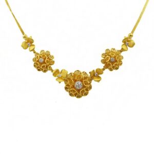 22 Kt Solid Yellow Gold Women's Necklace Jewelry Set Earrings & Chain Pendant CZ