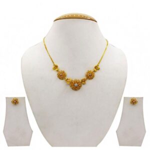 22 Kt Solid Yellow Gold Women's Necklace Jewelry Set Earrings & Chain Pendant CZ
