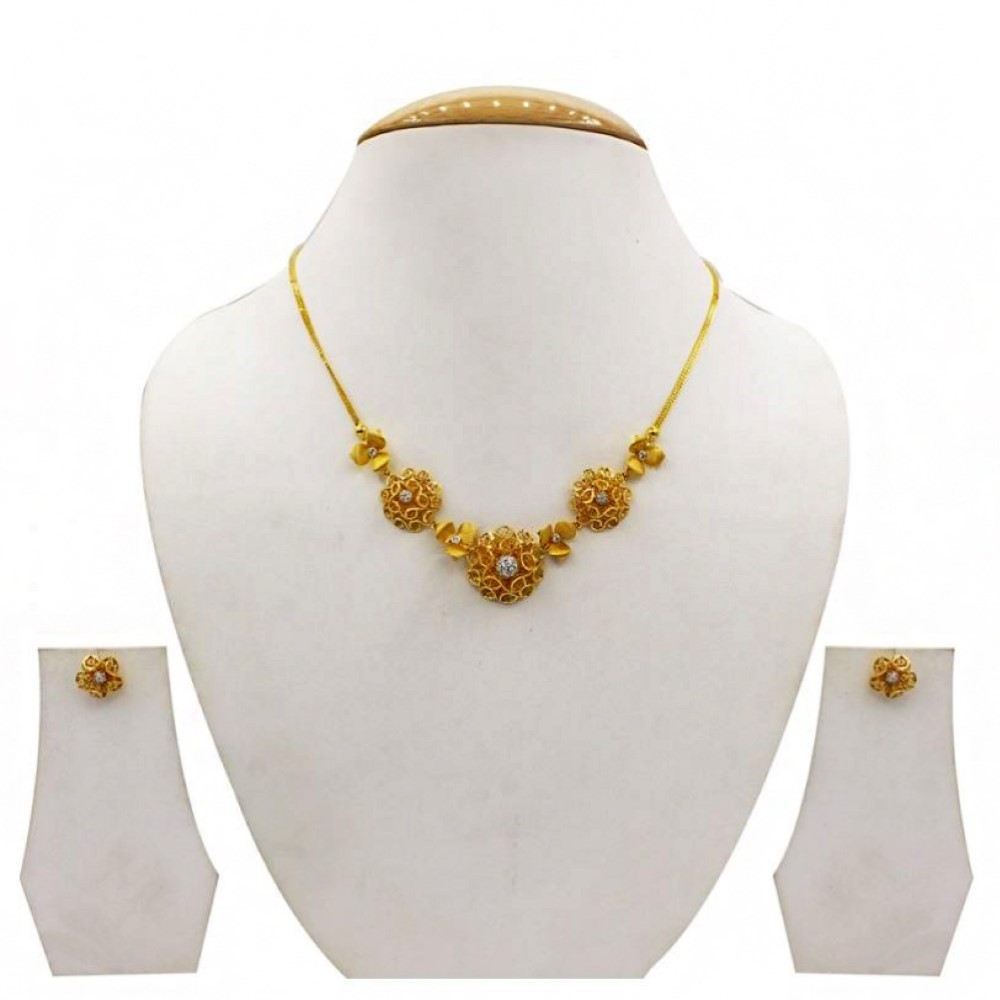 22 Kt Solid Yellow Gold Women's Necklace Jewelry Set Earrings & Chain Pendant CZ