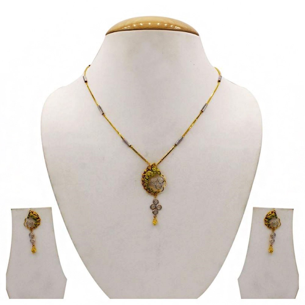 22 Kt Solid Yellow Gold Women's Necklace Jewelry Set Earrings & Chain Pendant