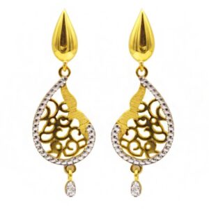 22 Kt Solid Yellow Gold Women's Necklace Jewelry Set Earrings & Chain Pendant CZ