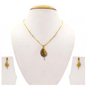 22 Kt Solid Yellow Gold Women's Necklace Jewelry Set Earrings & Chain Pendant CZ