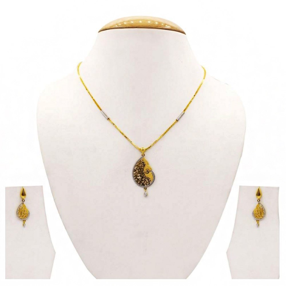 22 Kt Solid Yellow Gold Women's Necklace Jewelry Set Earrings & Chain Pendant CZ