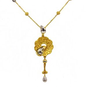 22 Kt Solid Yellow Gold Women's Necklace Jewelry Set Earrings & Chain Pendant