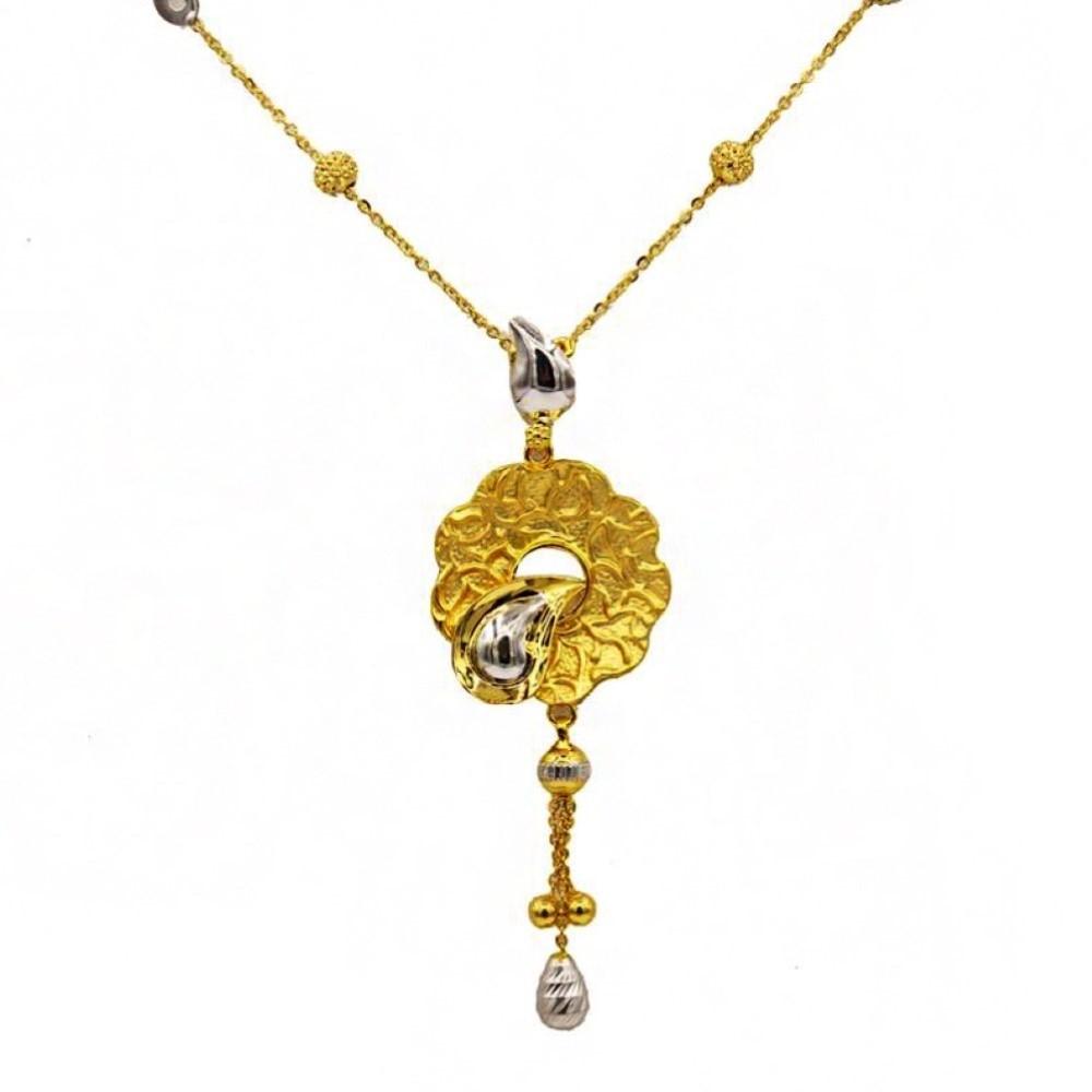 22 Kt Solid Yellow Gold Women's Necklace Jewelry Set Earrings & Chain Pendant - Image 2