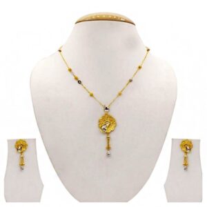 22 Kt Solid Yellow Gold Women's Necklace Jewelry Set Earrings & Chain Pendant